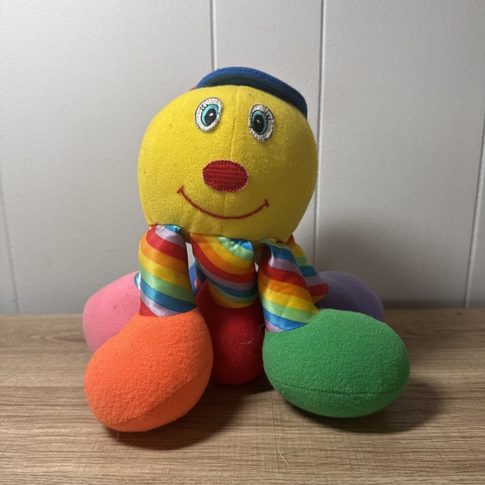 1995 Jolly Toys Octopus Leggy Larry Rainbow Baby Rattle Stuffed Animal Plush G2